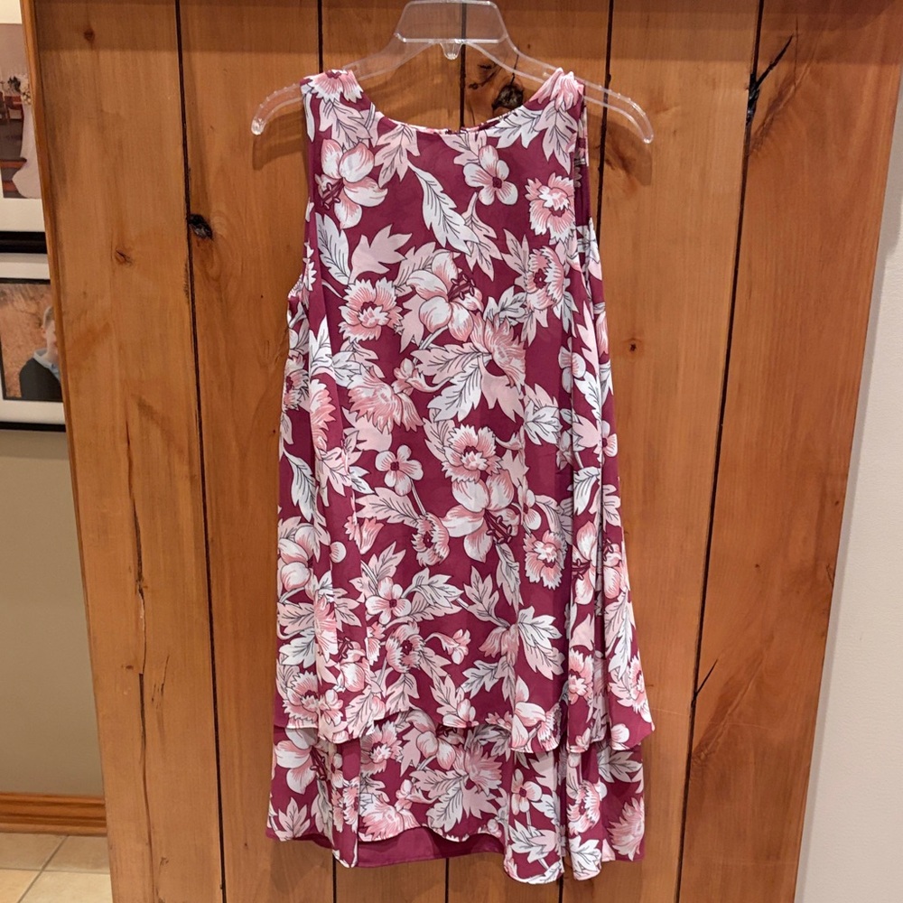 LOFT Floral Dress in Burgundy and white